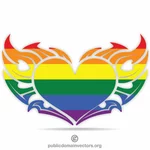 Corazón ardiente con bandera LGBT