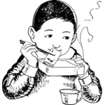 Маленький мальчик ест обед векторное изображение