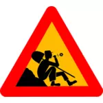 Vektor illustration av man vilar på konstruktion webbplats trafik skylt