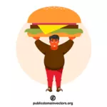 Uomo che trasporta un grande hamburger