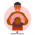 Mens die een geglazuurde donut houdt