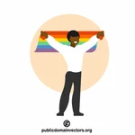 Чернокожий мужчина держит флаг ЛГБТ