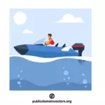 Homme conduisant un bateau à moteur