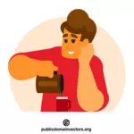 Man pours coffee in a cup
