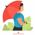 Mann mit rotem Regenschirm