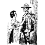 Soldat şi imaginea vectorială lui soţie