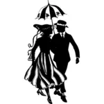 Свадебная пара под зонтик векторное изображение