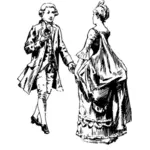 Viktoriaaninen mies ja nainen tanssivat vektorikuvitusta