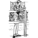Illustration vectorielle de gentleman dans un costume chic, appuyé contre la barrière