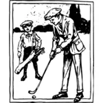 Vector Illustrasjon av gentleman blir klar til å treffe sin golfball
