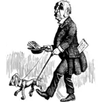 Homem andando com um cachorro