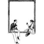 Homme et femme buvant cadre image vectorielle