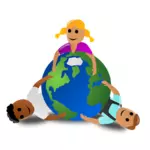 Barn runt jordklotet färgglada bilden