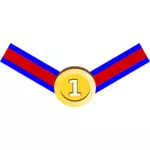 Gambar vektor medali emas dengan pita merah dan biru