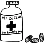 Medicin flaska och piller ritning