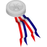 Medali perak dengan pita biru, putih dan merah vektor gambar