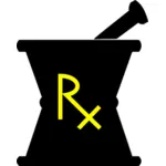 Farmasi mortir dan alu kuning