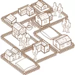Vektör görüntü rolü oynamak oyun harita simgesi için bir köy