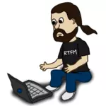 Personaggio comico con un'illustrazione vettoriale di computer portatile