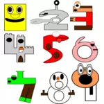Clip art of cartoon animal number from 1 to 9