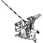 Vector image of oversized knight was riding an odd horse