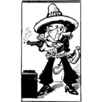 Illustration vectorielle de cowboy comique avec le pistolet de tabagisme