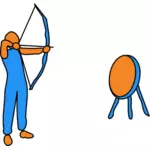 Vektorzeichnende Mann-Figur mit dem Ziel, Pfeil und Bogen auf ein Ziel
