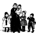 Tegning av flyktning familie med barn