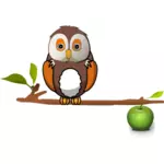 Uil op apple branch vector illustraties