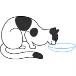 猫喝牛奶从锅矢量图像