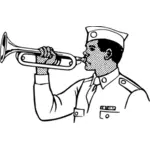 Young soldier playing on a bugle vector image