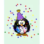 Vektör grafikleri renkli penguen doğum günü kartı