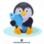 Pingvin som håller fisk