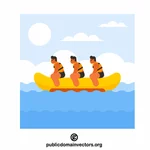 People ride banana boat
