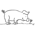 Cerdo y una flor