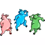 Tre färgade grisar