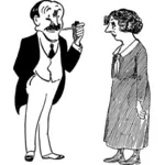 Vector de desen de doamna uita la soţul ei de fumat conducte