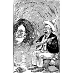 Vector illustraties van man afspelen van muziek in een grot