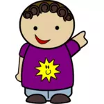 Pointing boy with sunny purple T-shirt