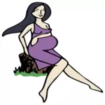 Schwangere Frau auf einem Baumstumpf
