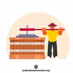 Pressing and fermenting grapes