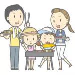 Familj grill tecknad stil