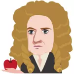 Sir Isaac Newton hält einen Apfel