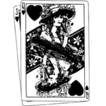 Королева сердец играть в азартные игры карты в черно-белых векторных изображений