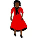 Afroamerikkalainen nainen punaisessa mekossa