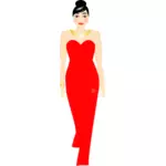 Uzun Kırmızı elbiseli Bayan vektör çizim