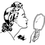 Dibujo de dama sosteniendo un espejo de mano vectorial