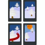 Vector graphics of winter idyll on four cards