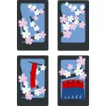 Image vectorielle d'idylle de fleurs de printemps sur quatre cartes
