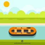 Надувная лодка на поверхности реки